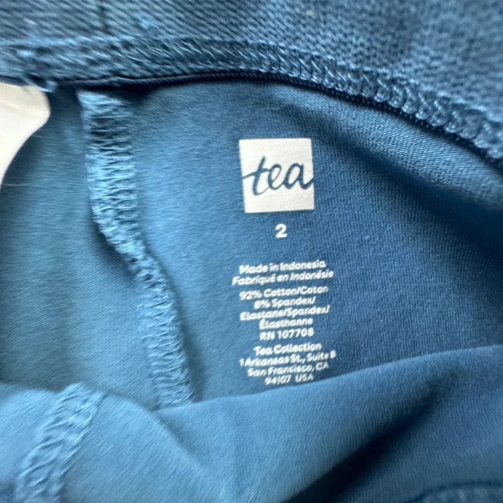 Tea Collection Toddler Girls Size 2T Blue Leggings Cotton Blend Scallop Stretch